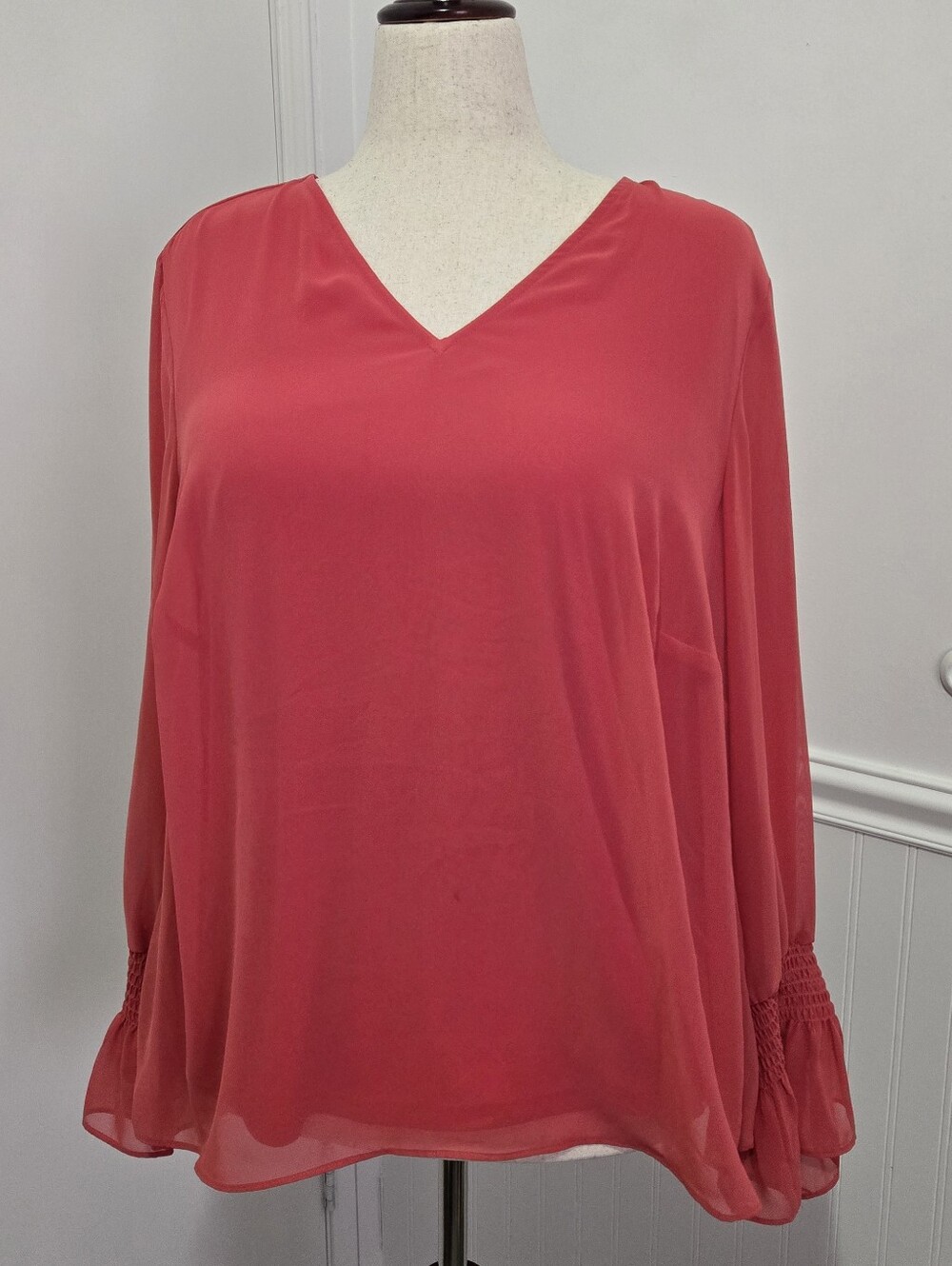 JM Collection Coral V-Neck Long Sleeve Blouse